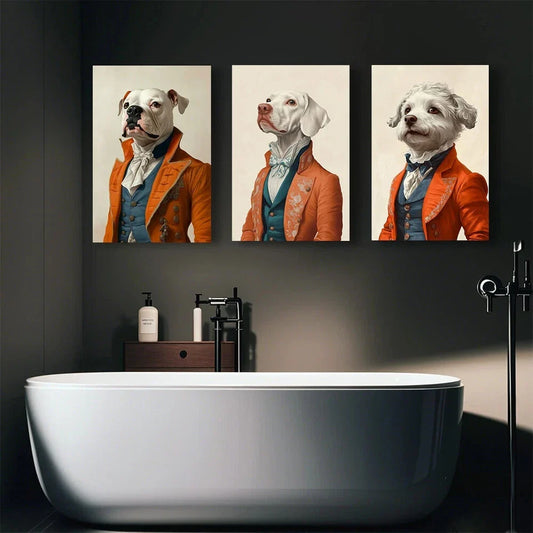 3pcs Modern White Animal Prince Metal Print Ready to Hang Art