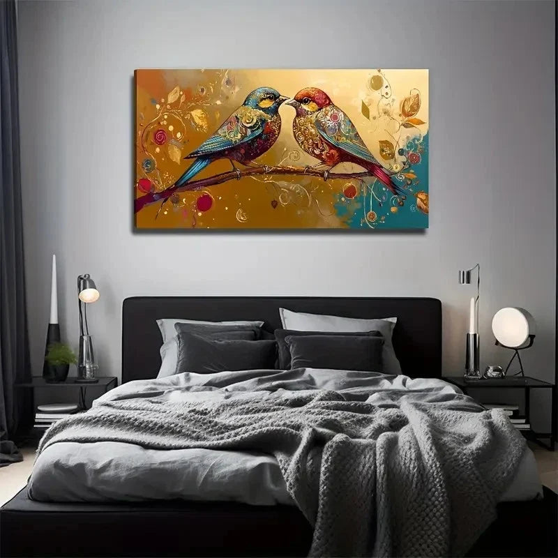 Flat Two Birds Suitable Wall Art Canvas Office Home Room Framed 120x60cm