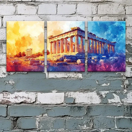 3pcs Ancient Greek Parthenon Architecture Metal Print Ready to Hang Art