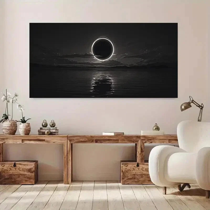 Moonlit Lakes and Snowy Wall Art wall canvas office home room framed 120x60cm