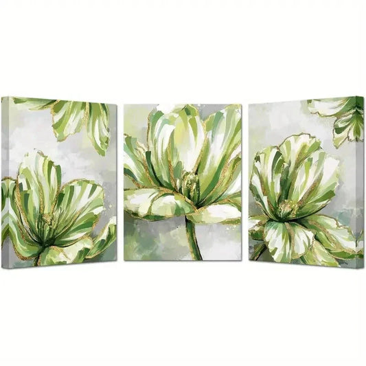 3pcs Modern Gray and Green Botanical Decor Wall Art Set Canvas Framed 40x60cm - High Quality Print 100% Australian Made Wall Canvas Ready to Hang