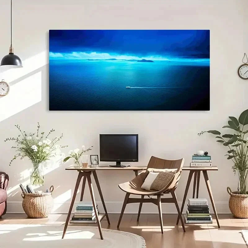 Blue Ocean Landscape Seaside Wall Art Canvas Office Home Room Framed 120x60cm