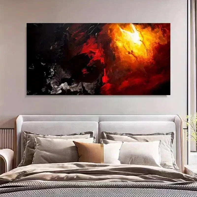 Fantasy Clouds Black Red Wall Art Canvas Office Home Room Framed 120x60cm