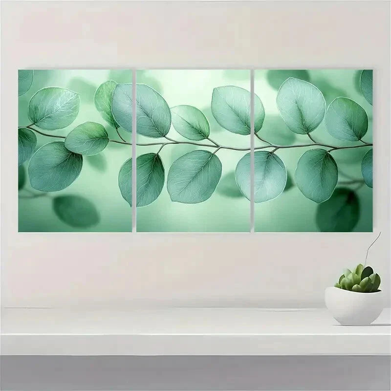 3pcs Botanical Watercolor Green Leaf Flower Metal Print Ready to Hang Art