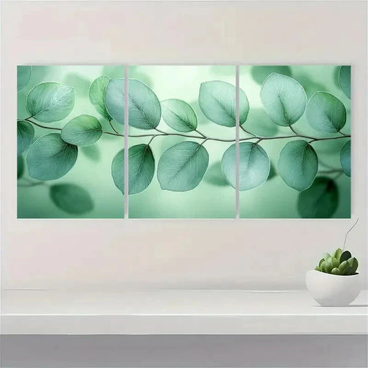 3pcs Botanical Watercolor Green Leaf Flower Metal Print Ready to Hang Art
