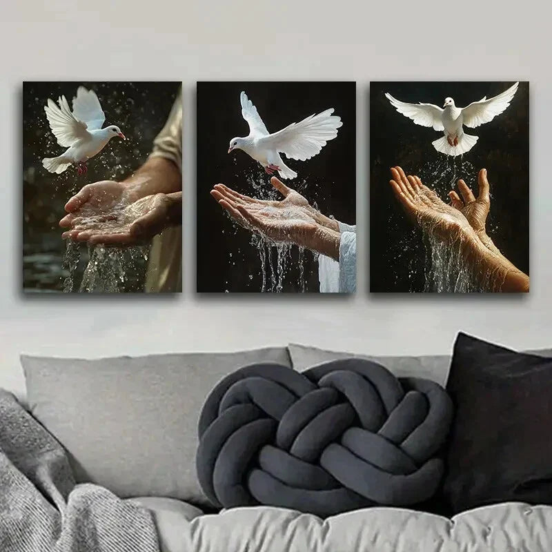 3pcs Peace Dove on Hand Design Versatile Home Wall Art Set Canvas Framed 40x60cm - High Quality Print 100% Australian Made Wall Canvas Ready to Hang