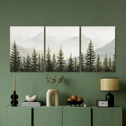 3pcs Green Forest Thre Vintage Landscape Metal Print Ready to Hang Art