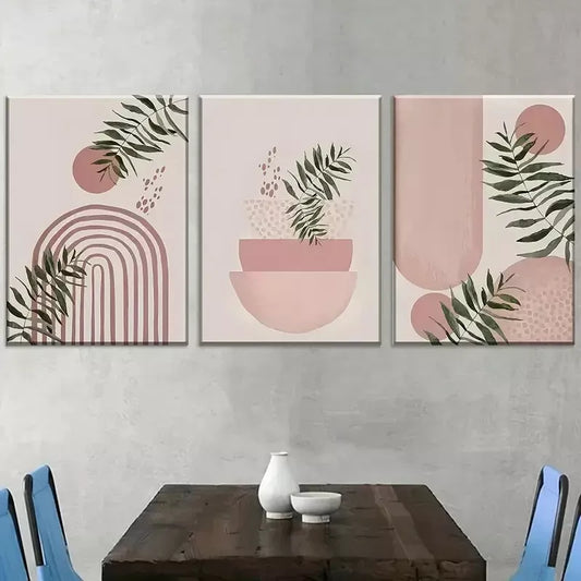 3pcs Geometric Line Art Featuring Natural Wall Art Set Canvas Framed 40x60cm - High Quality Print 100% Australian Made Wall Canvas Ready to Hang