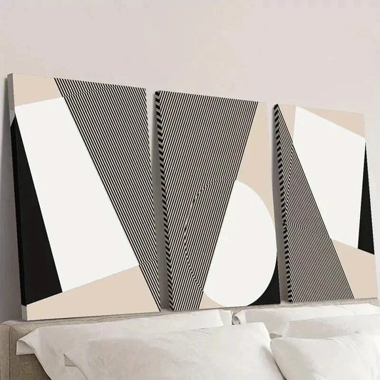 3pcs Abstract Geometric Modern Black Line Wall Art Set Canvas Framed 40x60cm - High Quality Print 100% Australian Made Wall Canvas Ready to Hang