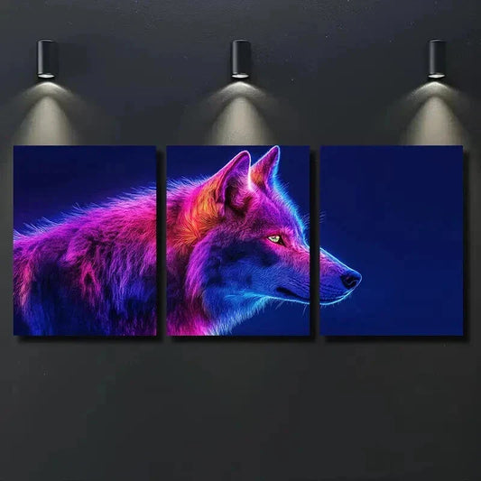 3pcs Vibrant Neon Wolf Decoration Wall Art Set Canvas Framed 40x60cm - High Quality Print 100% Australian Made Wall Canvas Ready to Hang