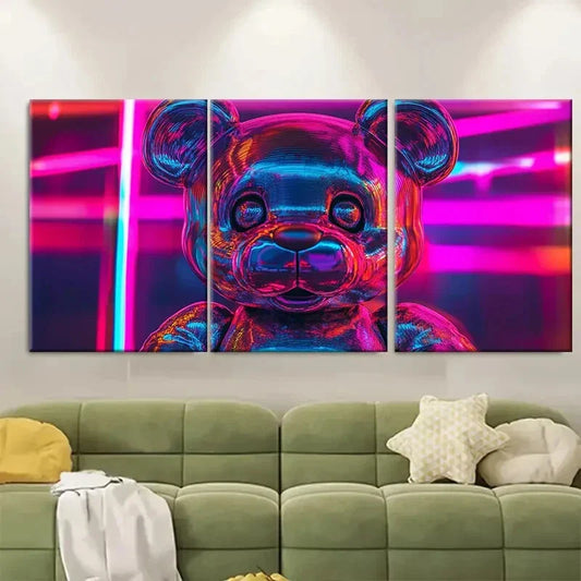 3pcs Metallic Teddy Bear Vibrant Chrome Metal Print Ready to Hang Art