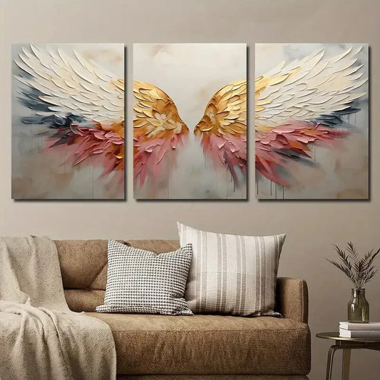 3pcs Abstract Angel Colorful Wings Texture Metal Print Ready to Hang Art