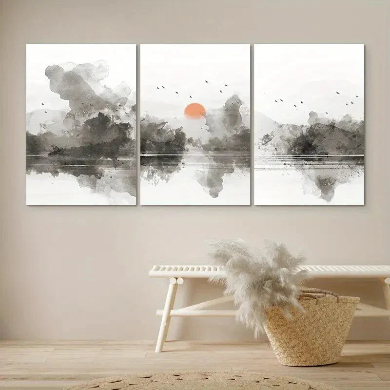 3pcs 3 Pastel Abstract Landscape Modern Wall Art Set Canvas Framed 40x60cm - High Quality Print 100% Australian Made Wall Canvas Ready to Hang