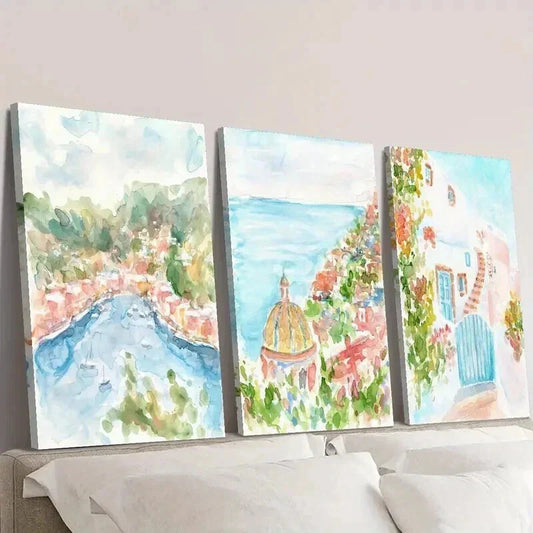 3pcs Ocean Coastal City Nature Landscape Wall Art Set Canvas Framed 40x60cm - High Quality Print 100% Australian Made Wall Canvas Ready to Hang