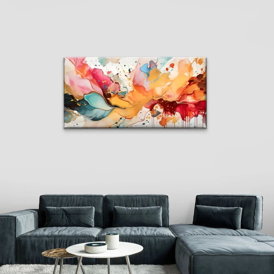 Colorful Swirls Abstract Wall Art Canvas Office Home Room Framed 80x45cm