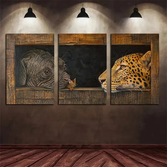 3pcs Small Animals Hidden Under Large Animals Metal Print Ready to Hang Art