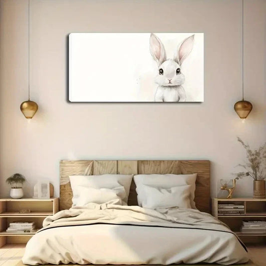 White Bunny Modern Minimalist Wall Art Canvas Office Home Room Framed 120x60cm