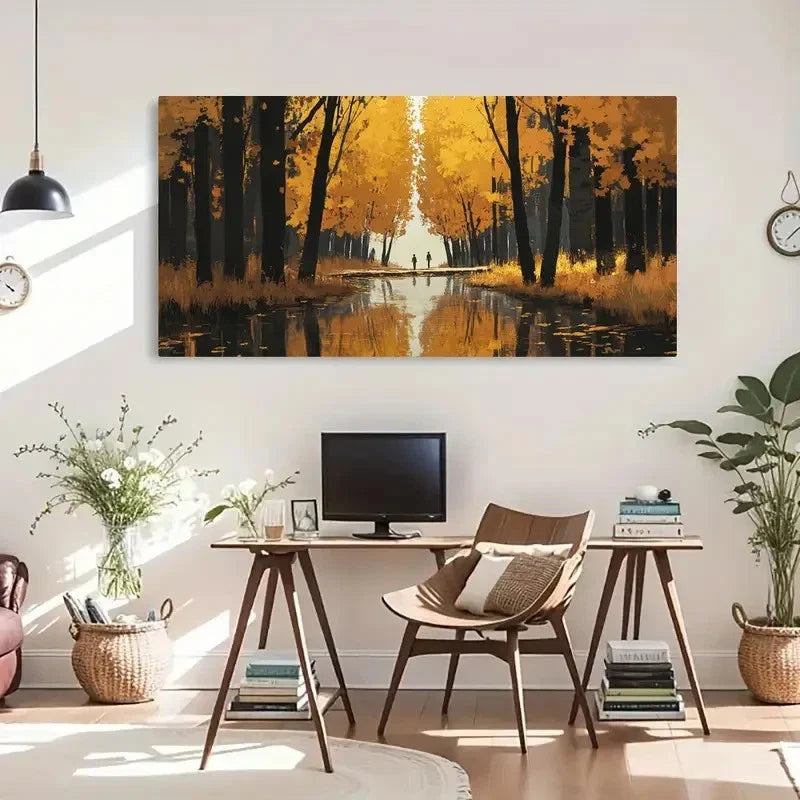 Autumn Yellow Tree Forest Wall Art Canvas Office Home Room Framed 120x60cm