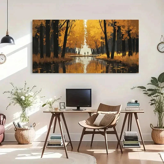 Autumn Yellow Tree Forest Wall Art Canvas Office Home Room Framed 120x60cm