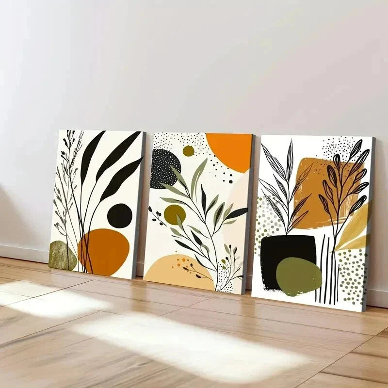 3pcs Boho Style Abstract Botanical Earth Tones Wall Art Set Canvas Framed 40x60cm - High Quality Print 100% Australian Made Wall Canvas Ready to Hang