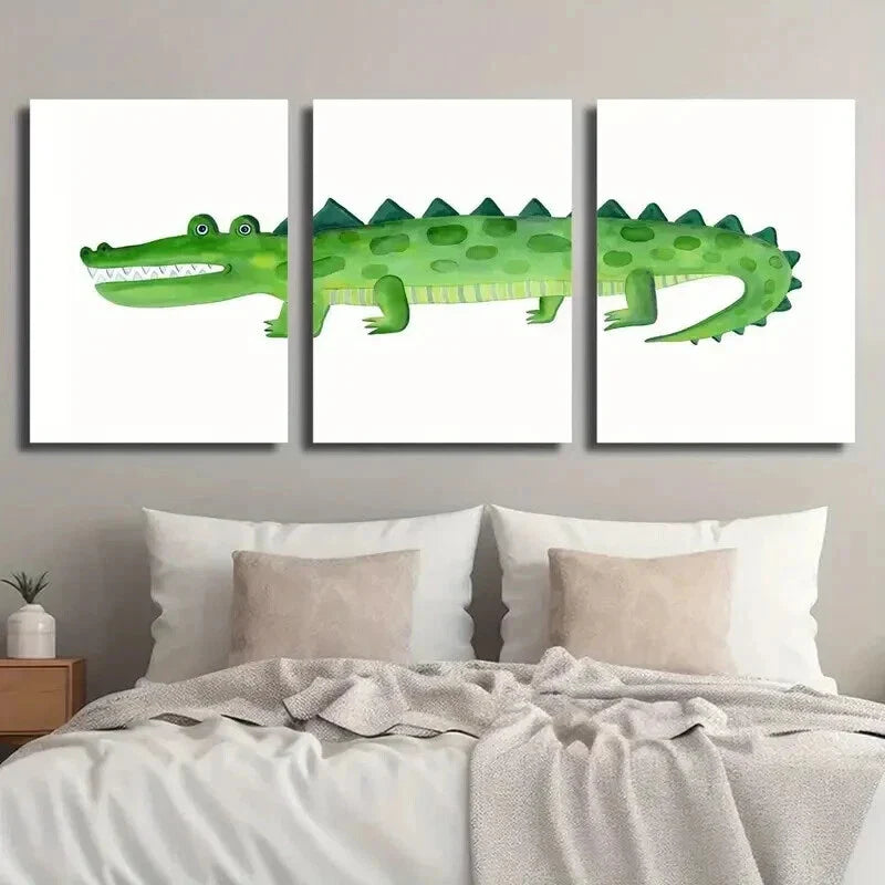 3pcs Watercolor Crocodile Print Decor Wall Art Set Canvas Framed 40x60cm - High Quality Print 100% Australian Made Wall Canvas Ready to Hang