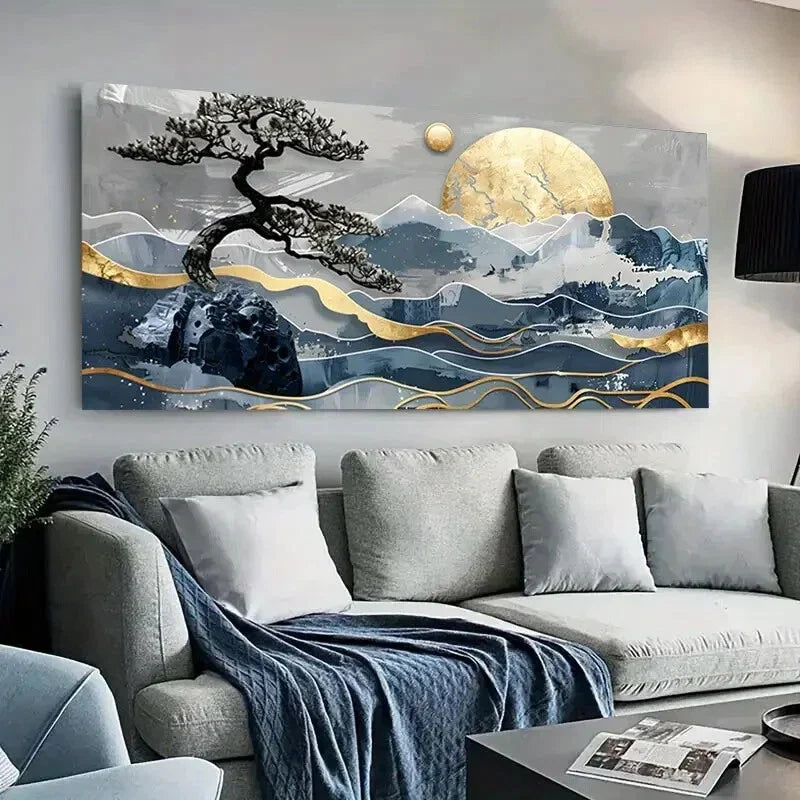 Serene Mountains Moon Landscape Wall Art Canvas Office Home Room Framed 80x45cm