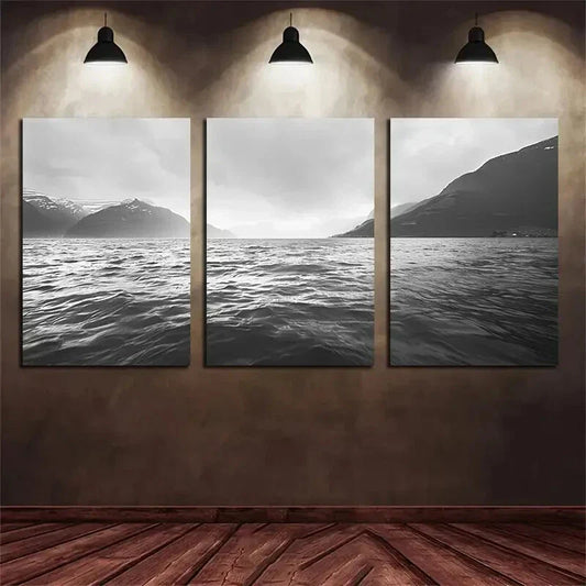 3pcs Ocean Waves Monochrome Seascape Metal Print Ready to Hang Art