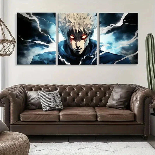 3pcs Anime Villain Electrifying Intense Perfect Wall Art Set Canvas Framed 40x60cm - High Quality Print 100% Australian Made Wall Canvas Ready to Hang