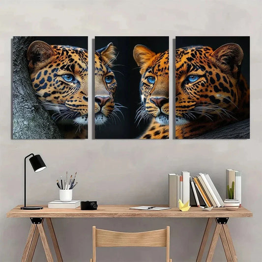 3pcs Leopard Wild Animal Cool Metal Print Ready to Hang Art