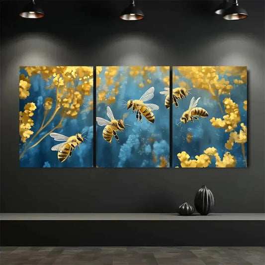 3pcs Summer Busy Honeybees Digital Metal Print Ready to Hang Art