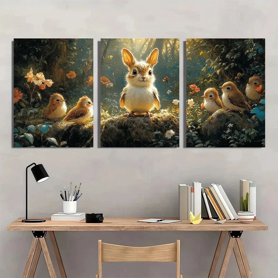 3pcs Forest Animal Friends Theme Metal Print Ready to Hang Art