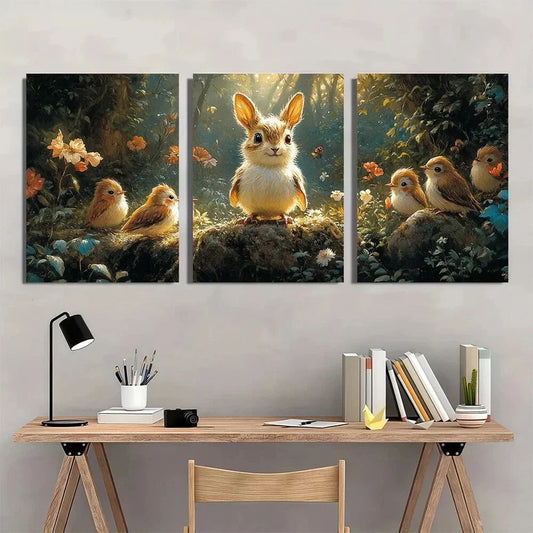 3pcs Forest Animal Friends Theme Metal Print Ready to Hang Art
