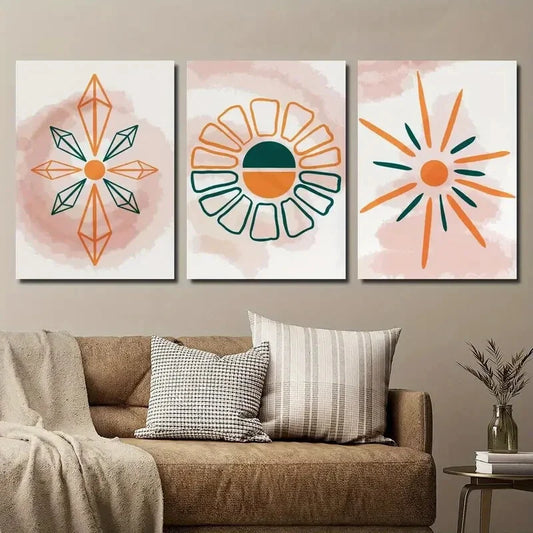 3pcs Modern Geometric Shapes Orange Green Design Metal Print Ready to Hang Art