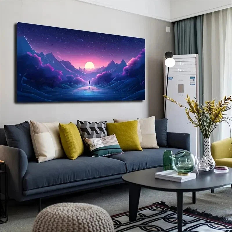 Mystical Night Landscape Moon Wall Art Canvas Office Home Room Framed 120x60cm