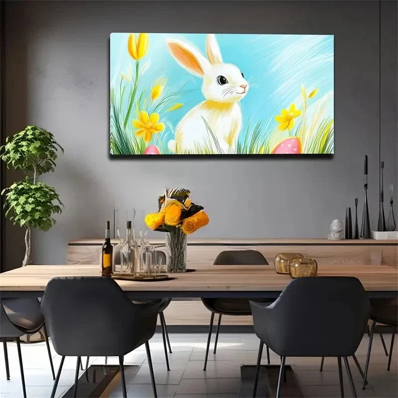 Minimalist Modern Bunny Decor Wall Art Canvas Office Home Room Framed 80x45cm
