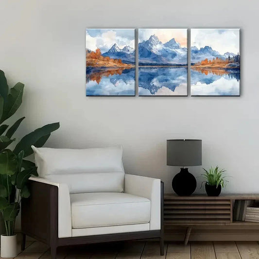 3pcs Mountain Reflection in Alpine Lake Wall Art Set Canvas Framed 40x60cm - High Quality Print 100% Australian Made Wall Canvas Ready to Hang