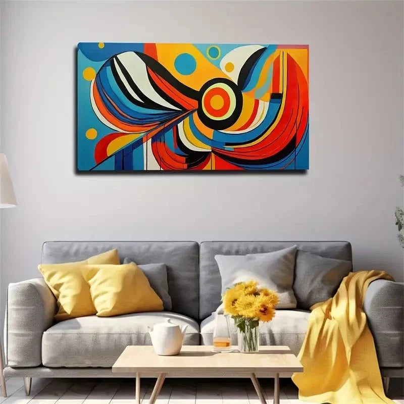Vibrant Geometric Abstract Wall Art Canvas Office Home Room Framed 120x60cm