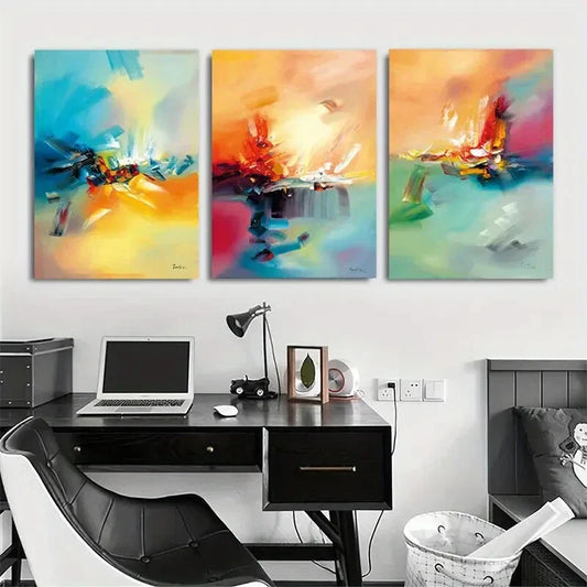 3pcs Abstract Expressionist Vibrant Hand Yellow Metal Print Ready to Hang Art