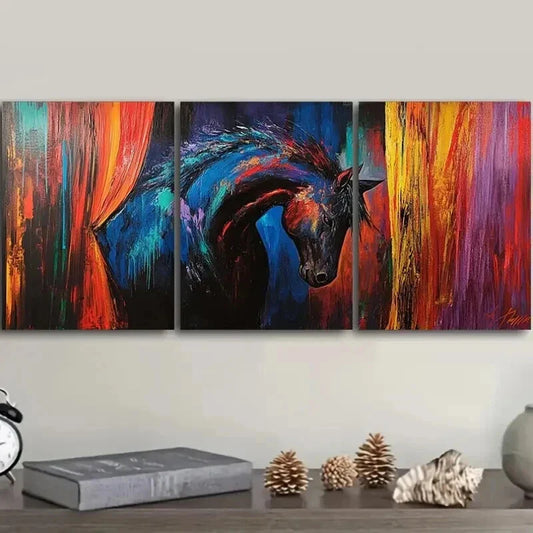 3pcs Elegant Horse Colorful Dark Perfect Wall Art Set Canvas Framed 40x60cm - High Quality Print 100% Australian Made Wall Canvas Ready to Hang