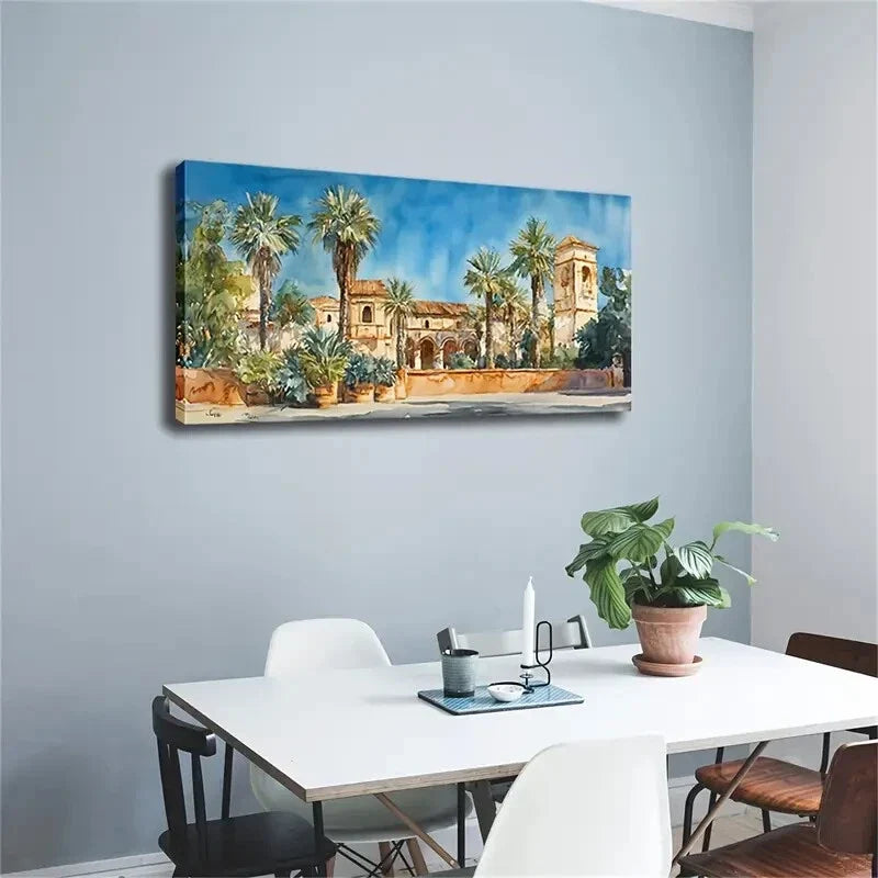 Vibrant Tropical Desert Town Wall Art Canvas Office Home Room Framed 120x60cm