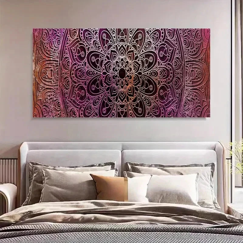 Chic Purple Mandala Flower Wall Art Canvas Office Home Room Framed 120x60cm