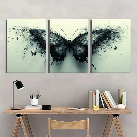 3pcs Grey Butterfly Paintings Metal Print Ready to Hang Art