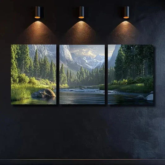 3pcs Mountain Stream Triptych Decor Wall Art Set Canvas Framed 40x60cm - High Quality Print 100% Australian Made Wall Canvas Ready to Hang