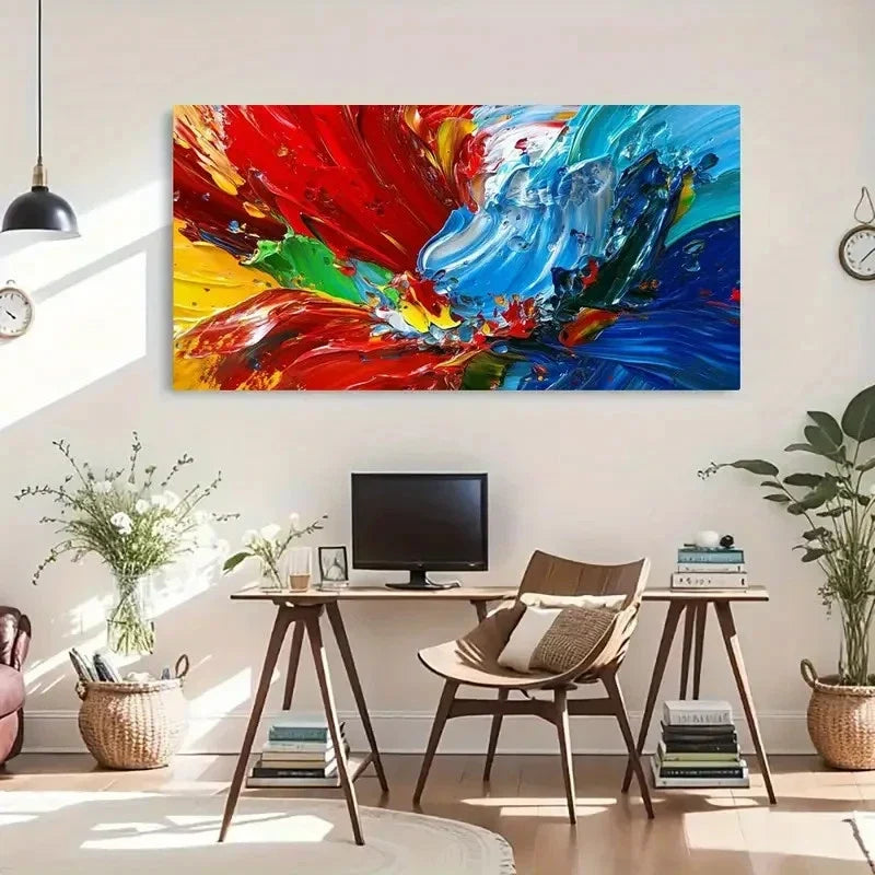 Brushstrokes Abstract Décor Wall Art Canvas Office Home Room Framed 120x60cm