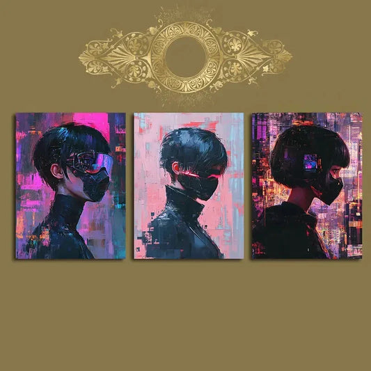 3pcs Modern Abstract Vibrant Colorful Urban Metal Print Ready to Hang Art