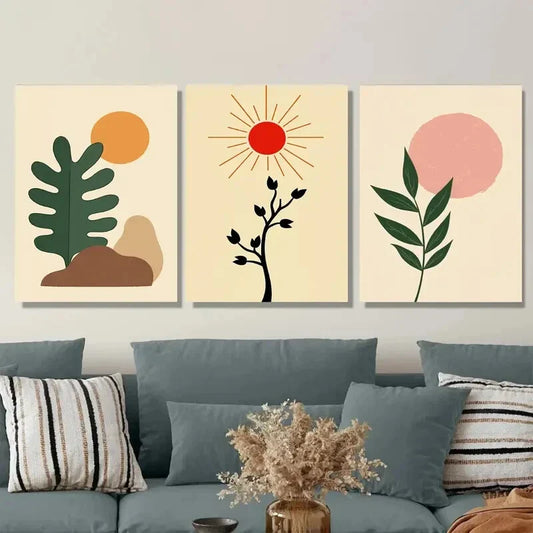 3pcs Modern Abstract Boho Style Landscape Wall Art Set Canvas Framed 40x60cm - High Quality Print 100% Australian Made Wall Canvas Ready to Hang