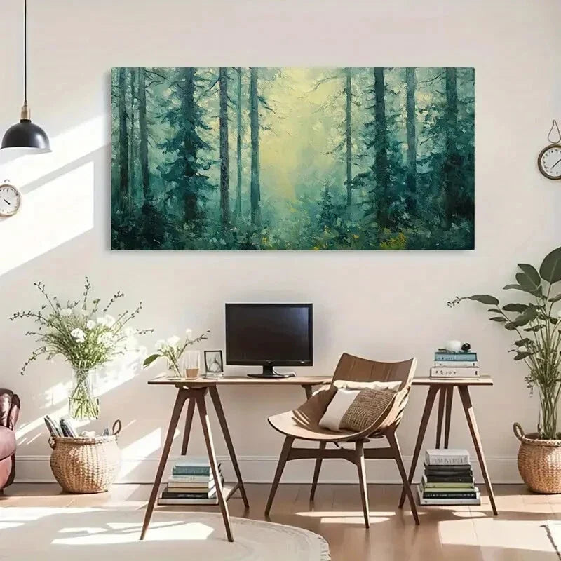 Greenery Abundance Misty Nature Wall Art Canvas Office Home Room Framed 80x45cm
