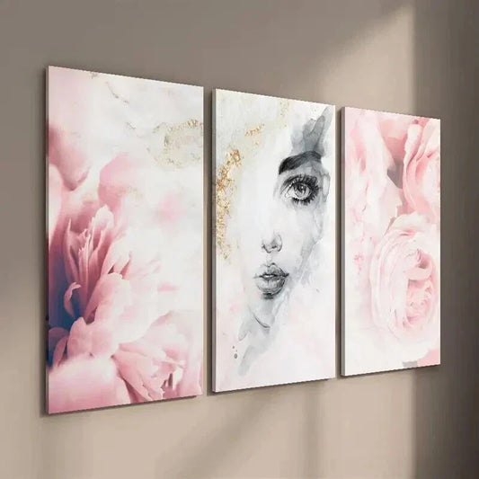 3pcs Beautiful Woman Face Abstract Wall Art Set Canvas Framed 40x60cm - High Quality Print 100% Australian Made Wall Canvas Ready to Hang