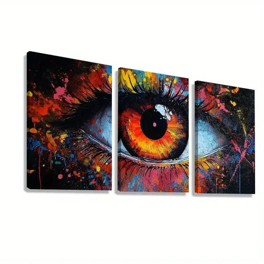 3pcs Vibrant Abstract Eye Splashes & Deep Hues Wall Art Set Canvas Framed 40x60cm - High Quality Print 100% Australian Made Wall Canvas Ready to Hang