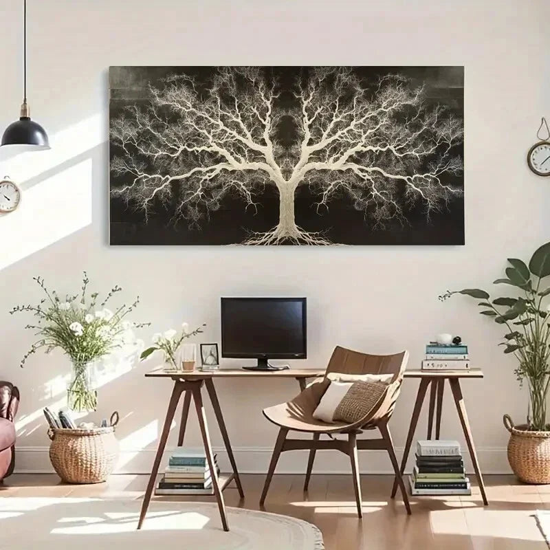 Black & White Tree Silhouette Wall Art Canvas Office Home Room Framed 80x45cm